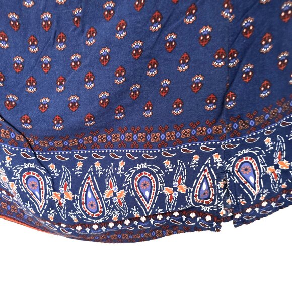 Faded Glory Womens Blouse Scoop Neck Blue Red Paisley Plus Size 1x Boho Ruffle - Picture 2 of 5